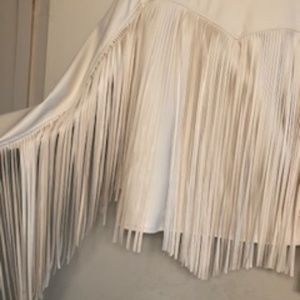 White faux leather fringe jacket
